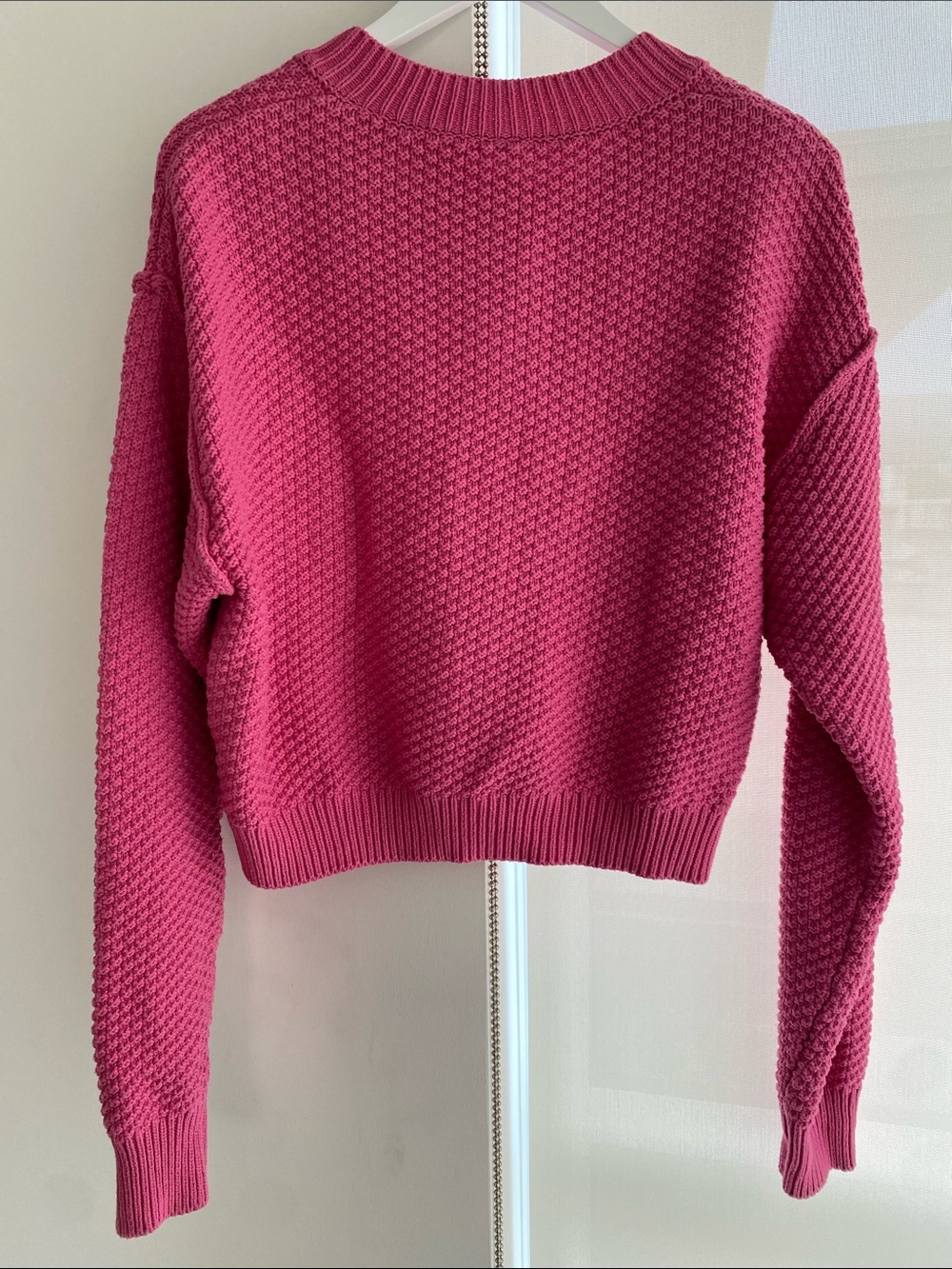 Free People Lila Knit Cardigan Cotton Blend Plumdrop (Dark Bubblegum Pink) Size - Picture 2 of 9